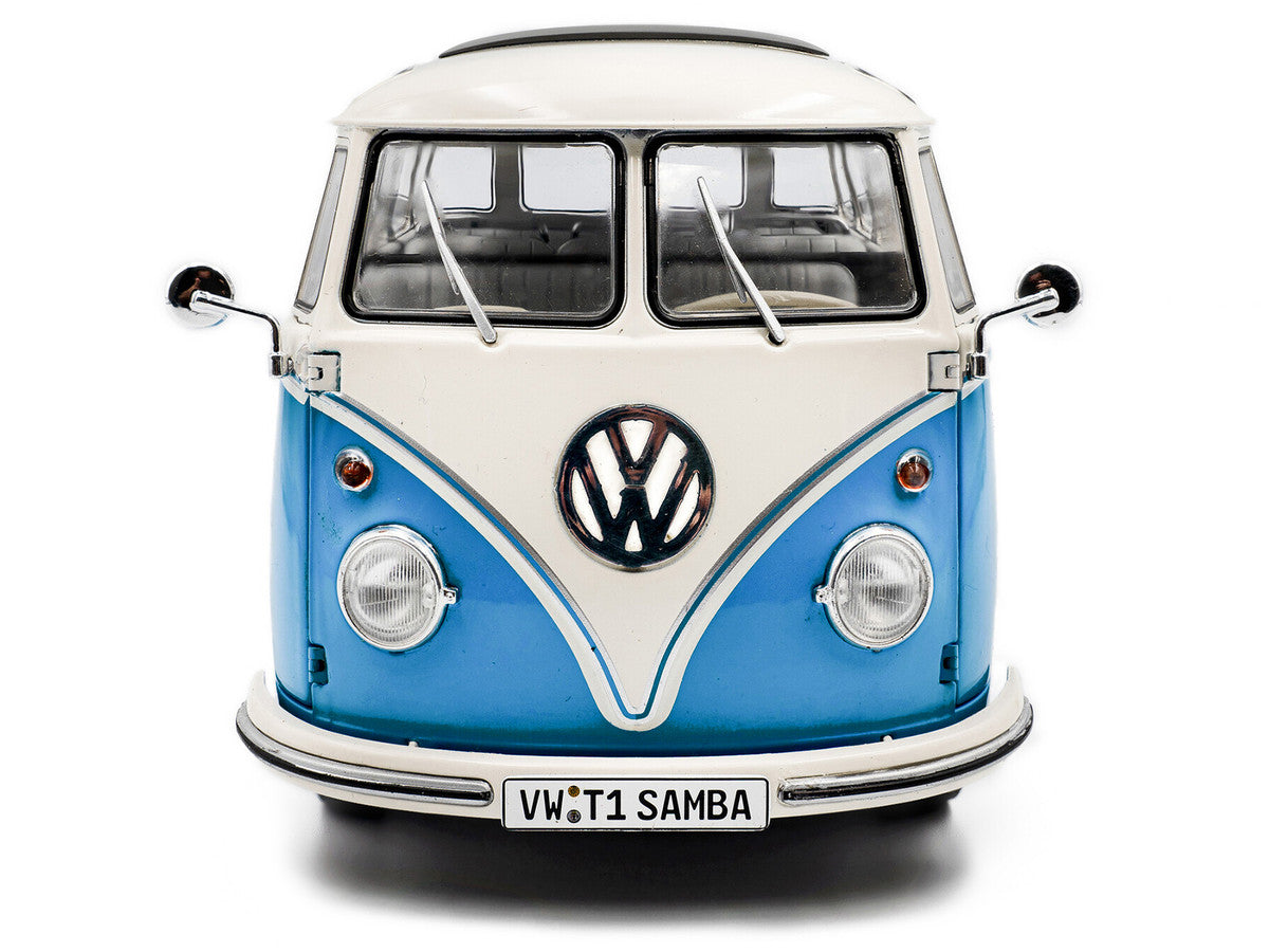 1962 Volkswagen T1 Samba Bus Baby Blue and White 1/18 Diecast Model Car by Solido-0