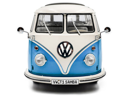 1962 Volkswagen T1 Samba Bus Baby Blue and White 1/18 Diecast Model Car by Solido-0