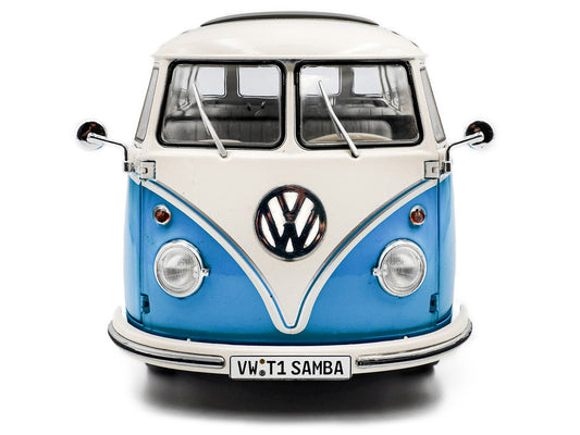 1962 Volkswagen T1 Samba Bus Baby Blue and White 1/18 Diecast Model Car by Solido-0