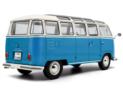 1962 Volkswagen T1 Samba Bus Baby Blue and White 1/18 Diecast Model Car by Solido-2