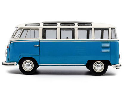 1962 Volkswagen T1 Samba Bus Baby Blue and White 1/18 Diecast Model Car by Solido-3