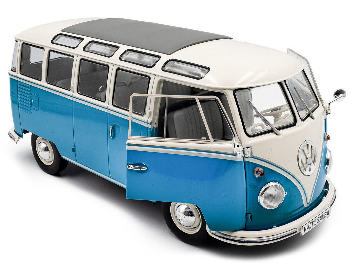 1962 Volkswagen T1 Samba Bus Baby Blue and White 1/18 Diecast Model Car by Solido-1