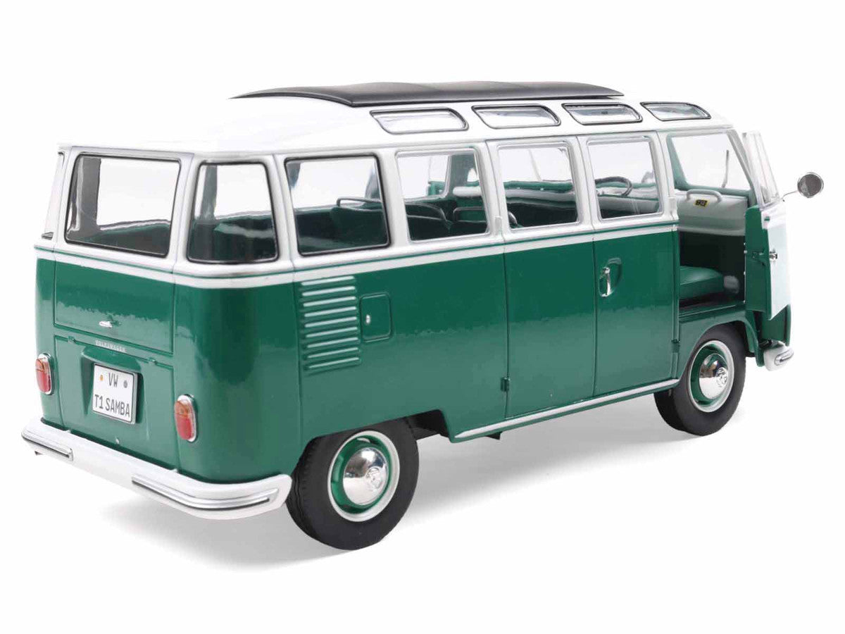 1962 Volkswagen T1 Samba Bus Green and White 1/18 Diecast Model Car by Solido-3