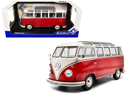 1962 Volkswagen T1 Samba Bus Red and White 1/18 Diecast Model Car by Solido-4