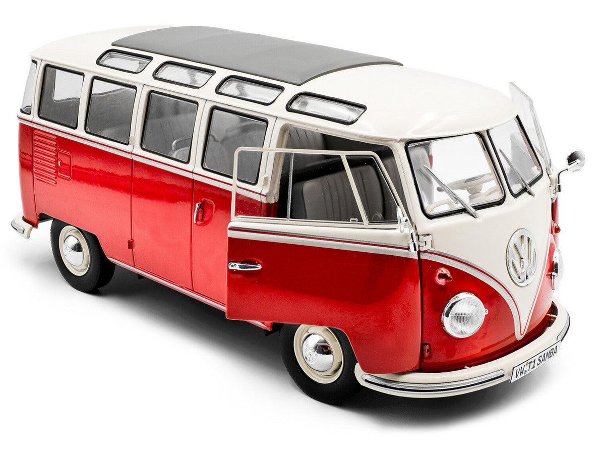 1962 Volkswagen T1 Samba Bus Red and White 1/18 Diecast Model Car by Solido-0