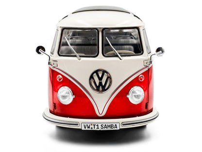 1962 Volkswagen T1 Samba Bus Red and White 1/18 Diecast Model Car by Solido-1