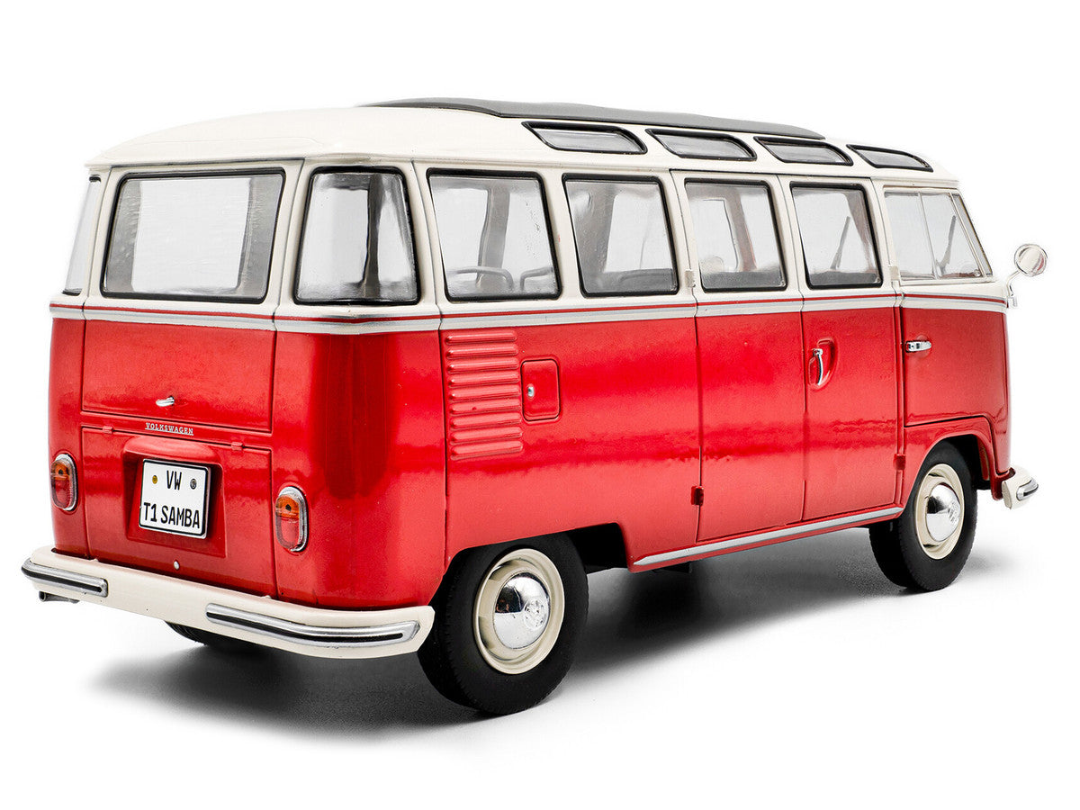 1962 Volkswagen T1 Samba Bus Red and White 1/18 Diecast Model Car by Solido-3