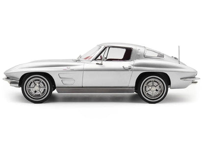 1963 Chevrolet Corvette Sting Ray Sebring Silver Metallic with Red Interior 1/18 Diecast Model Car by Norev-0