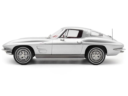 1963 Chevrolet Corvette Sting Ray Sebring Silver Metallic with Red Interior 1/18 Diecast Model Car by Norev-0