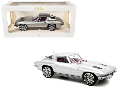 1963 Chevrolet Corvette Sting Ray Sebring Silver Metallic with Red Interior 1/18 Diecast Model Car by Norev-3
