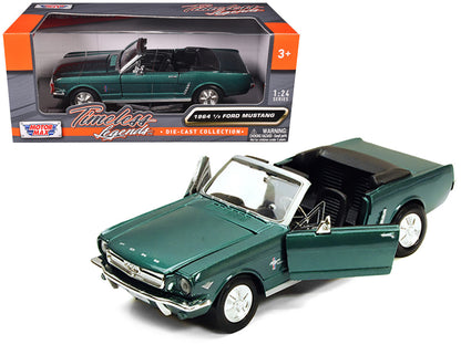 1964 1/2 Ford Mustang Convertible Green Metallic 1/24 Diecast Model Car by Motormax-0