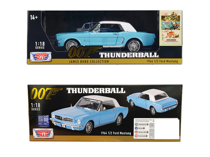 1964 1/2 Ford Mustang Light Blue with White Top James Bond 007 "Thunderball" (1965) Movie "James Bond Collection" Series 1/18 Diecast Model Car by Motormax-1