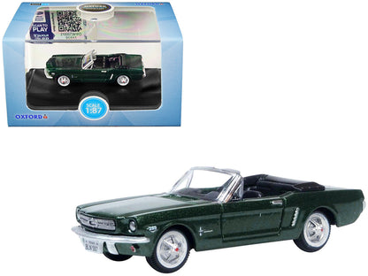 1965 Ford Mustang Convertible Ivy Green Metallic 1/87 (HO) Scale Diecast Model Car by Oxford Diecast-0
