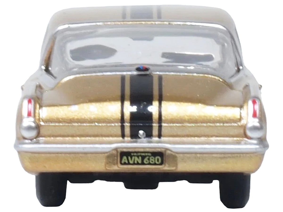 1965 Plymouth Barracuda Gold Metallic with Black Stripes 1/87 (HO) Scale Diecast Model Car by Oxford Diecast-1