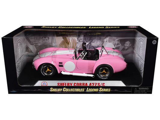 1965 Shelby Cobra 427 S/C Pink with White Stripes with Printed Carroll Shelby Signature's on the Trunk 1/18 Diecast Model Car by Shelby Collectibles-1