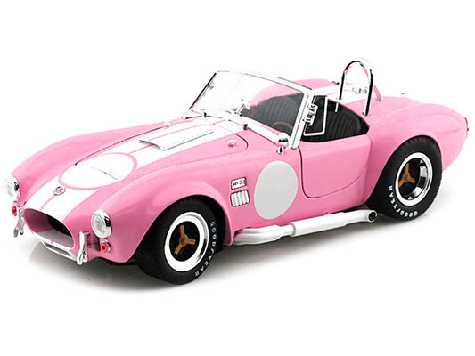 1965 Shelby Cobra 427 S/C Pink with White Stripes with Printed Carroll Shelby Signature's on the Trunk 1/18 Diecast Model Car by Shelby Collectibles-0