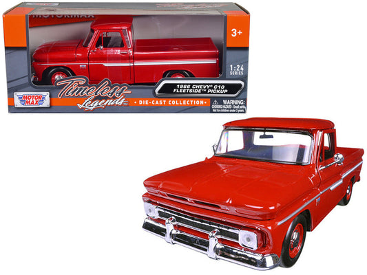 1966 Chevrolet C10 Fleetside Pickup Truck Red 1/24 Diecast Model Car by Motormax-0