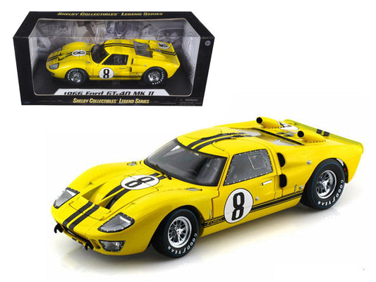 1966 Ford GT-40 MK II #8 Yellow with Black Stripes 1/18 Diecast Model Car by Shelby Collectibles-0