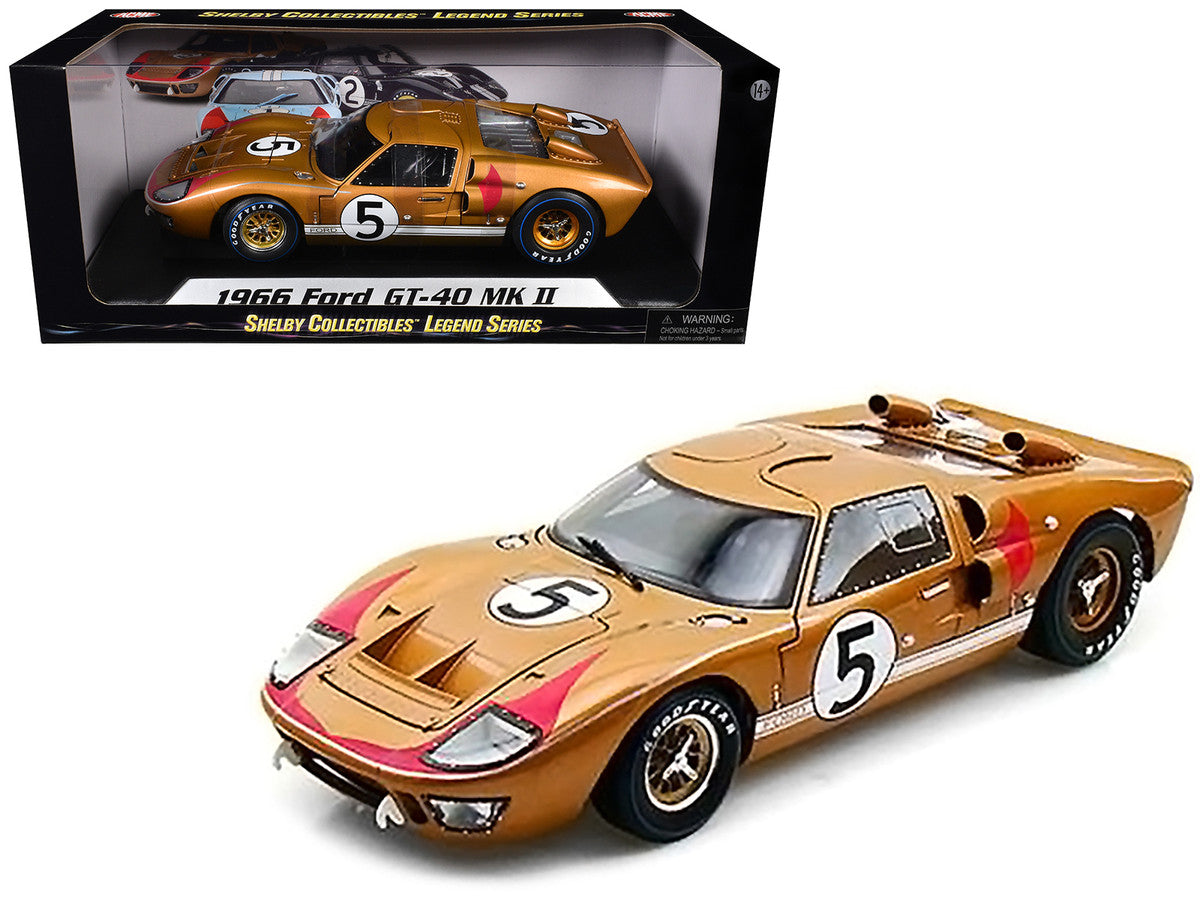1966 Ford GT-40 MK II RHD (Right hand Drive) #5 Gold 24H of Le Mans 1/18 Diecast Model Car by Shelby Collectibles-2
