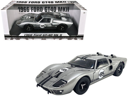 1966 Ford GT-40 MKII #F85 Silver Metallic with Black Stripes 1/18 Diecast Model Car by ACME-3