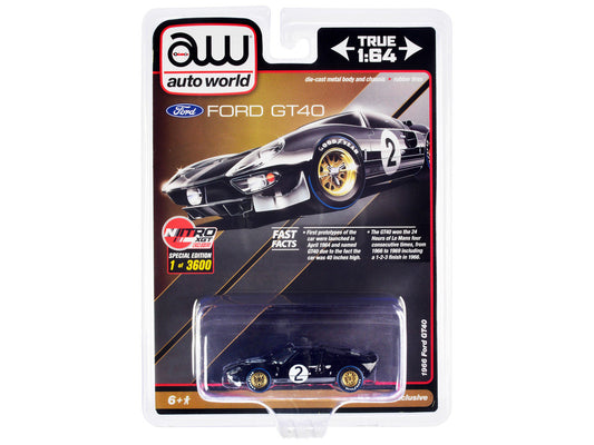 1966 Ford GT40 RHD (Right Hand Drive) #2 Black with Silver Stripes Limited Edition to 3600 pieces Worldwide 1/64 Diecast Model Car by Auto World-0