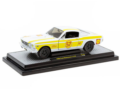 1966 Ford Mustang 2+2 GT #57 "Shell Oil" White with Yellow Stripes Limited Edition to 5650 pieces Worldwide 1/24 Diecast Model Car by M2 Machines-0