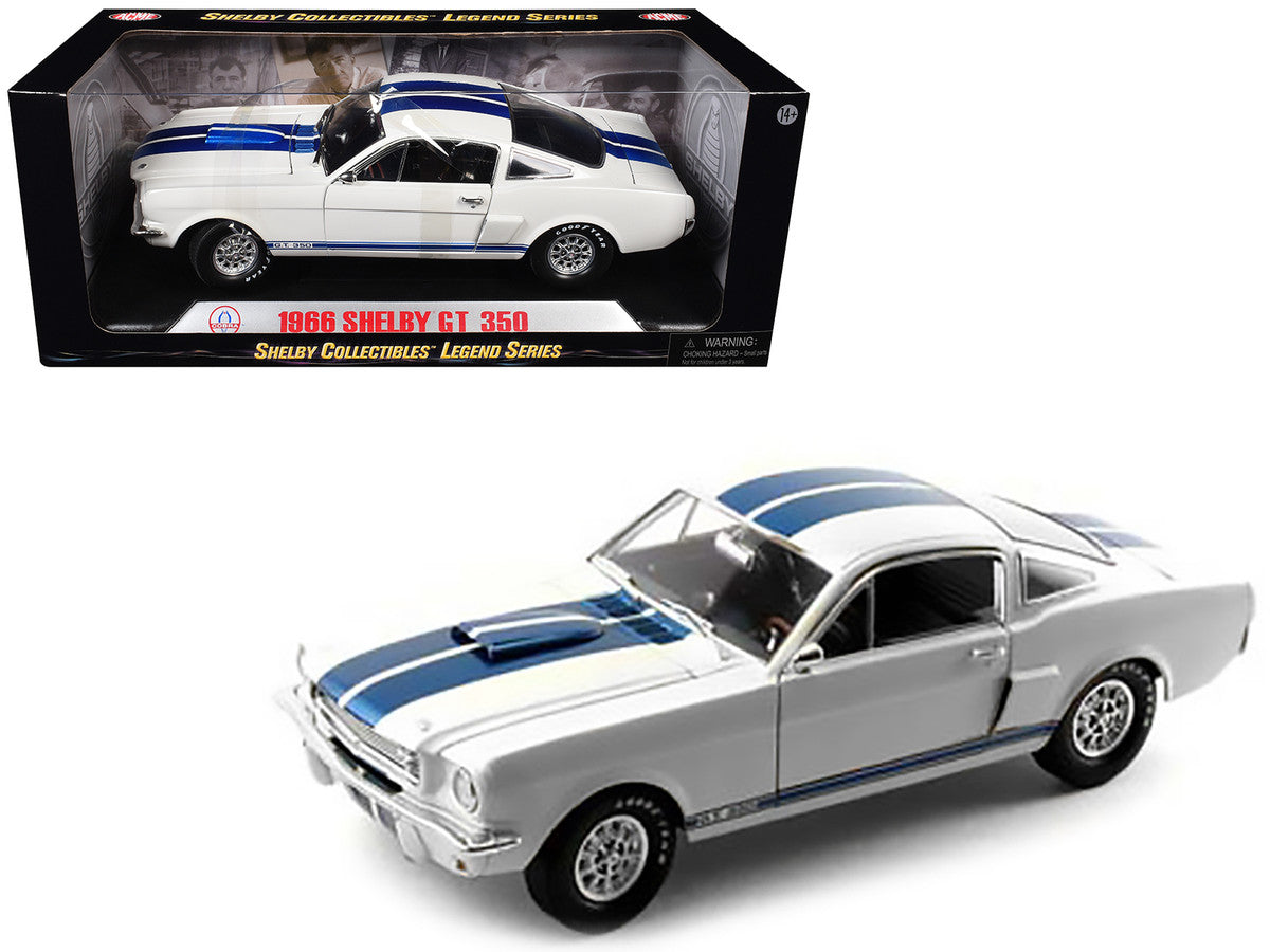 1966 Ford Mustang Shelby GT350 White with Blue Stripes 1/18 Diecast Model Car by Shelby Collectibles-2