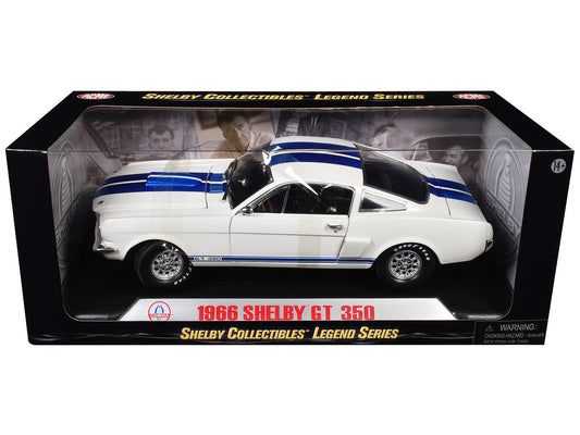 1966 Ford Mustang Shelby GT350 White with Blue Stripes 1/18 Diecast Model Car by Shelby Collectibles-1