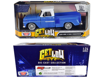 1966 GMC C1000 Fenderside Pickup Truck Lowrider Blue with White Top "Get Low" Series 1/24 Diecast Model Car by Motormax-1