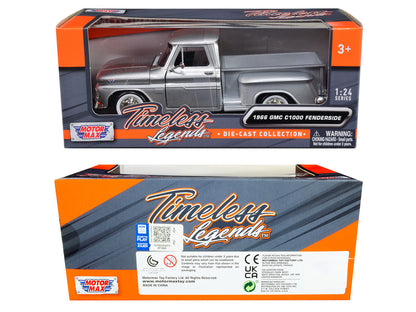 1966 GMC C1000 Fenderside Pickup Truck Silver Metallic "Timeless Legends" Series 1/24 Diecast Model Car by Motormax-2