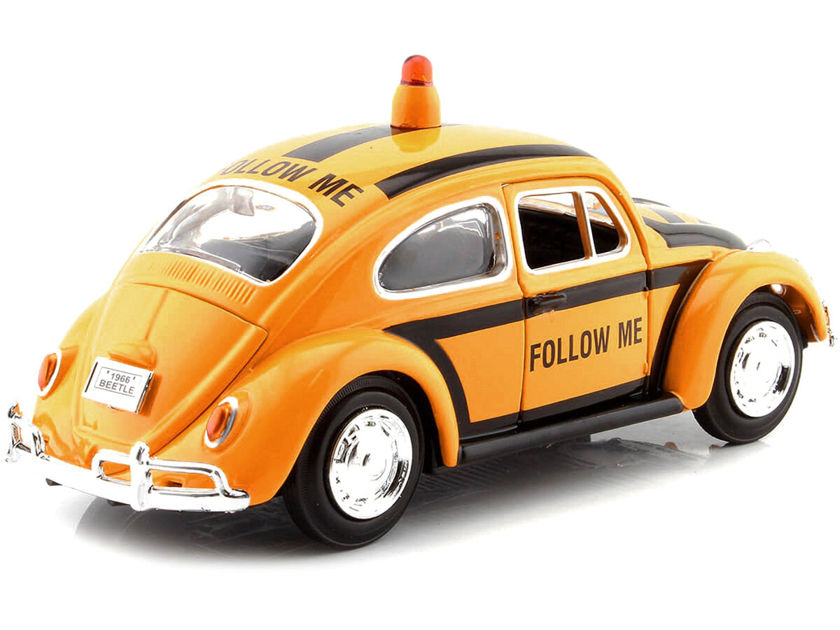 1966 Volkswagen Beetle "Follow Me" Airport Safety Vehicle Yellow with Black Stripes 1/24 Diecast Model Car by Motormax-2
