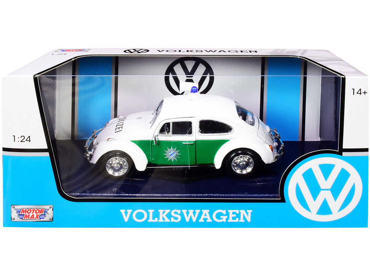 1966 Volkswagen Beetle German Police Car White and Green 1/24 Diecast Model Car by Motormax-2