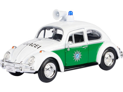 1966 Volkswagen Beetle German Police Car White and Green 1/24 Diecast Model Car by Motormax-1