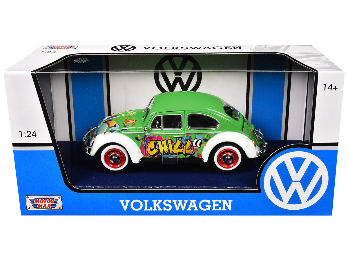 1966 Volkswagen Beetle Green with Graffiti Graphics 1/24 Diecast Model Car by Motormax-2