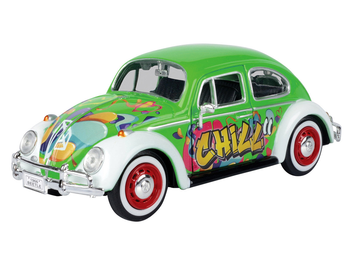 1966 Volkswagen Beetle Green with Graffiti Graphics 1/24 Diecast Model Car by Motormax-1