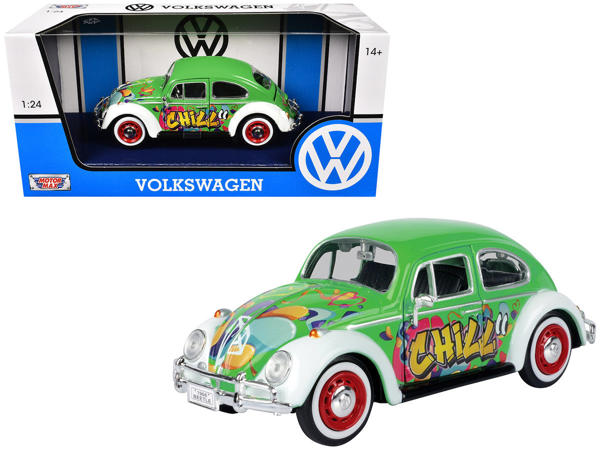 1966 Volkswagen Beetle Green with Graffiti Graphics 1/24 Diecast Model Car by Motormax-0