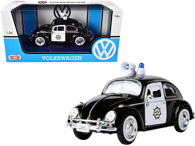 1966 Volkswagen Beetle Police Car Black and White 1/24 Diecast Model Car by Motormax-0
