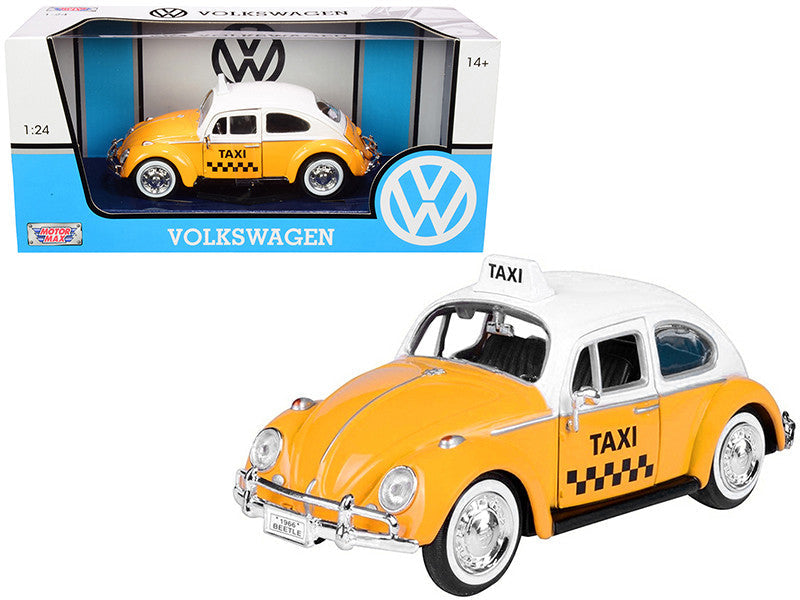 1966 Volkswagen Beetle "Taxi" Yellow with White Top 1/24 Diecast Model Car by Motormax-0