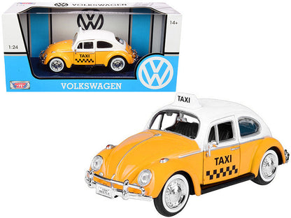 1966 Volkswagen Beetle "Taxi" Yellow with White Top 1/24 Diecast Model Car by Motormax-0