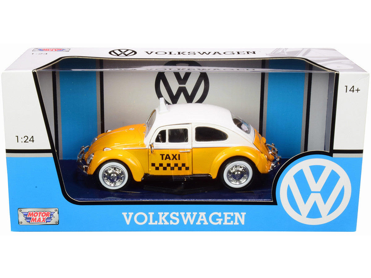 1966 Volkswagen Beetle "Taxi" Yellow with White Top 1/24 Diecast Model Car by Motormax-1