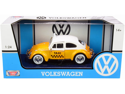 1966 Volkswagen Beetle "Taxi" Yellow with White Top 1/24 Diecast Model Car by Motormax-1