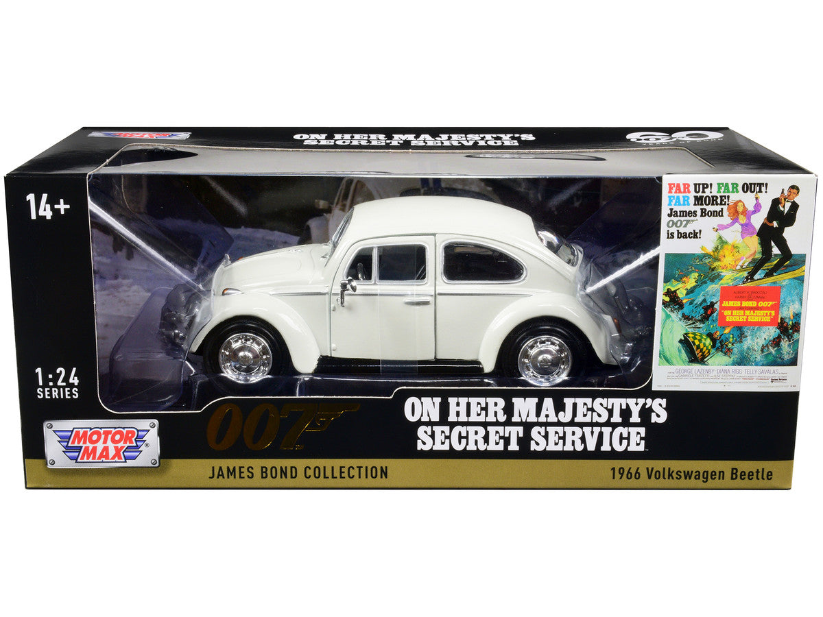 1966 Volkswagen Beetle White James Bond 007 "On Her Majesty's Secret Service" (1969) Movie "James Bond Collection" Series 1/24 Diecast Model Car by Motormax-2