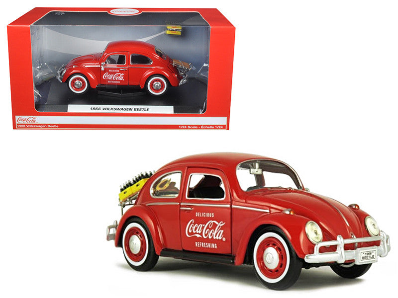 1966 Volkswagen Beetle with Rear Luggage Rack Red with Two Bottle Cases "Coca-Cola" 1/24 Diecast Model Car by Motorcity Classics-0