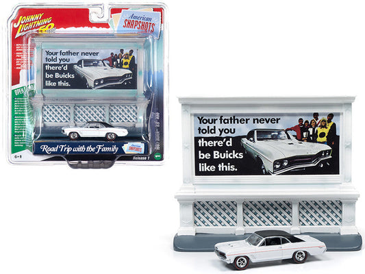 1967 Buick GS 400 White with ’Buick’ City Billboard ’Johnny Lightning 50th Anniversary’ 1/64 Diecast Model Car