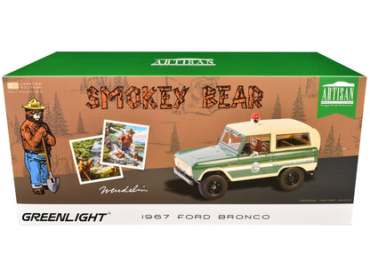 1967 Ford Bronco "Smokey Bear Forest Ranger" Green and Cream with White Stripes "Artisan Collection" 1/18 Diecast Model Car by Greenlight-2