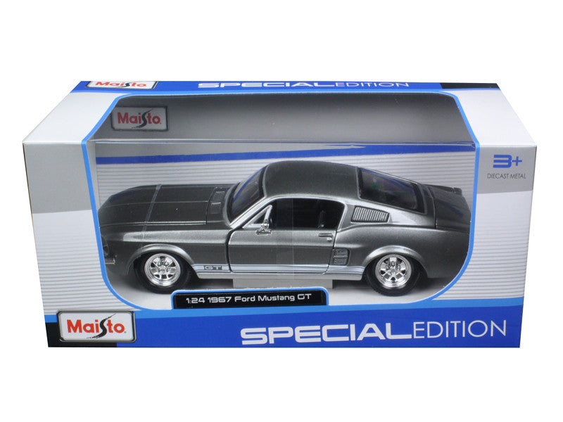 1967 Ford Mustang GT Gray Metallic with White Stripes 1/24 Diecast Model Car by Maisto-1