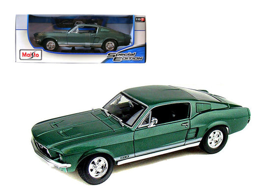 1967 Ford Mustang GTA Fastback Green Metallic with White Stripes 1/18 Diecast Model Car by Maisto-0