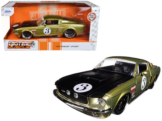 1967 Ford Shelby GT-500 #3 Gold with Matt Black Hood "Big Time Muscle" 1/24 Diecast Model Car by Jada-0