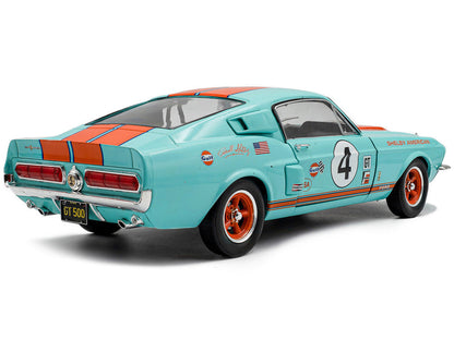 1967 Shelby GT500 #4 "Gulf Racing Tribute" Light Blue with Orange Stripes 1/18 Diecast Model Car by Solido-1