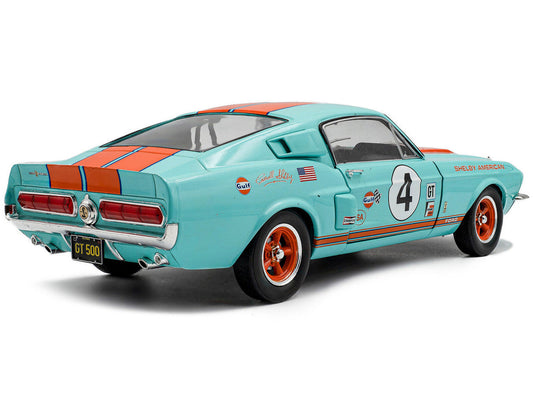 1967 Shelby GT500 #4 "Gulf Racing Tribute" Light Blue with Orange Stripes 1/18 Diecast Model Car by Solido-1